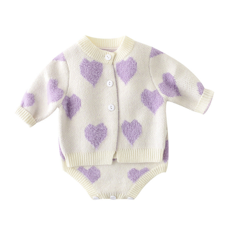 Spring-Autumn Baby Girl Knit Heart Romper
