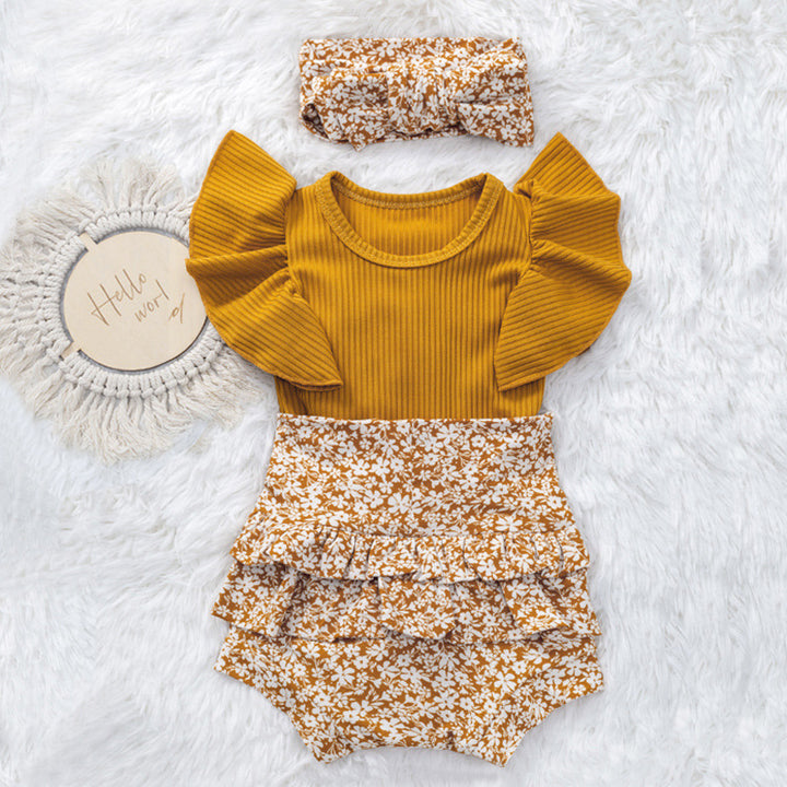 Summer Baby Girl Flounced Sleeve Triangle Rompers Suit