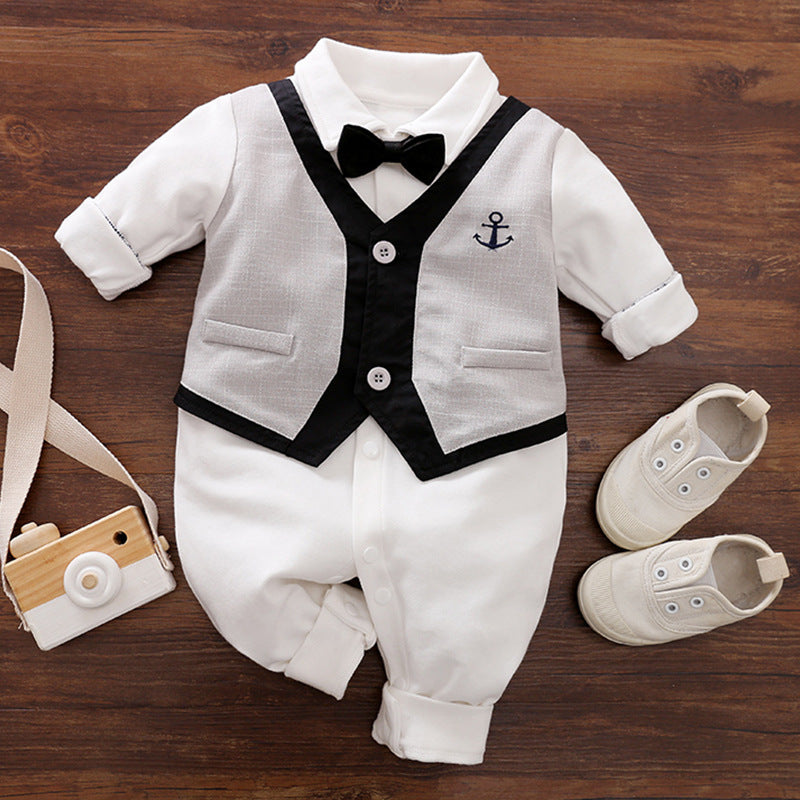 Gentleman-Style Long-Sleeve Baby Romper