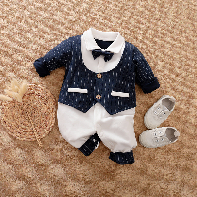 Gentleman-Style Long-Sleeve Baby Romper