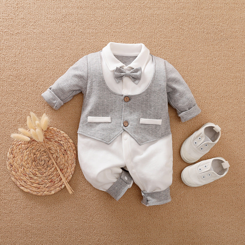 Gentleman-Style Long-Sleeve Baby Romper