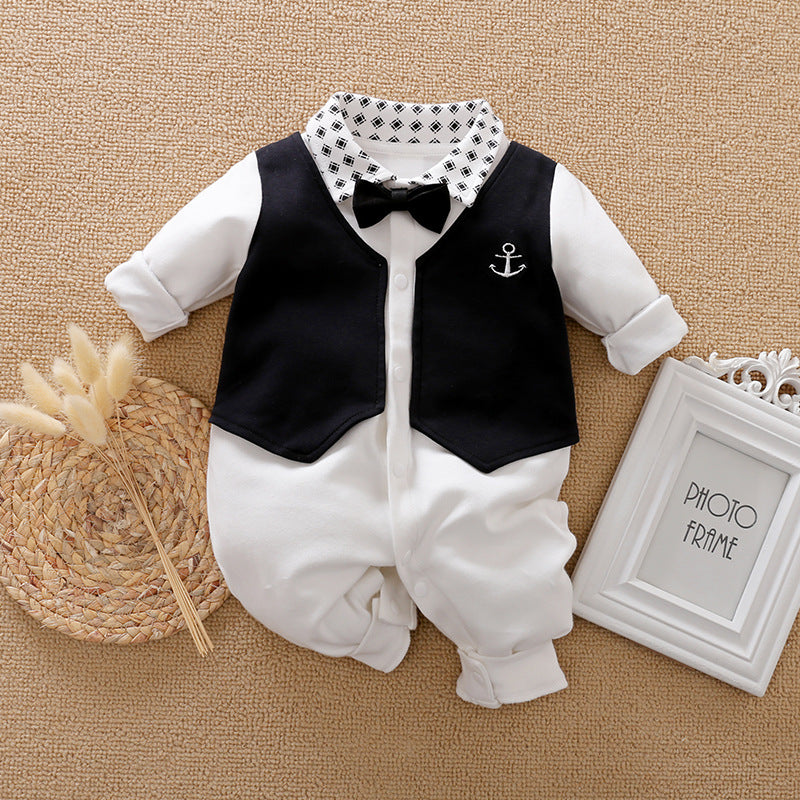 Gentleman-Style Long-Sleeve Baby Romper