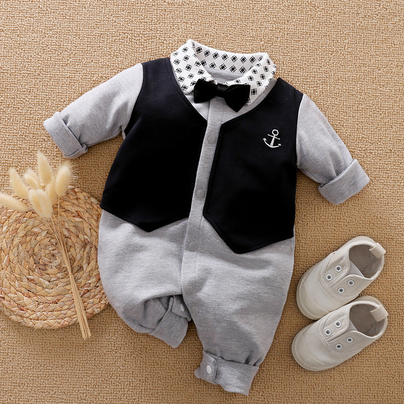 Gentleman-Style Long-Sleeve Baby Romper