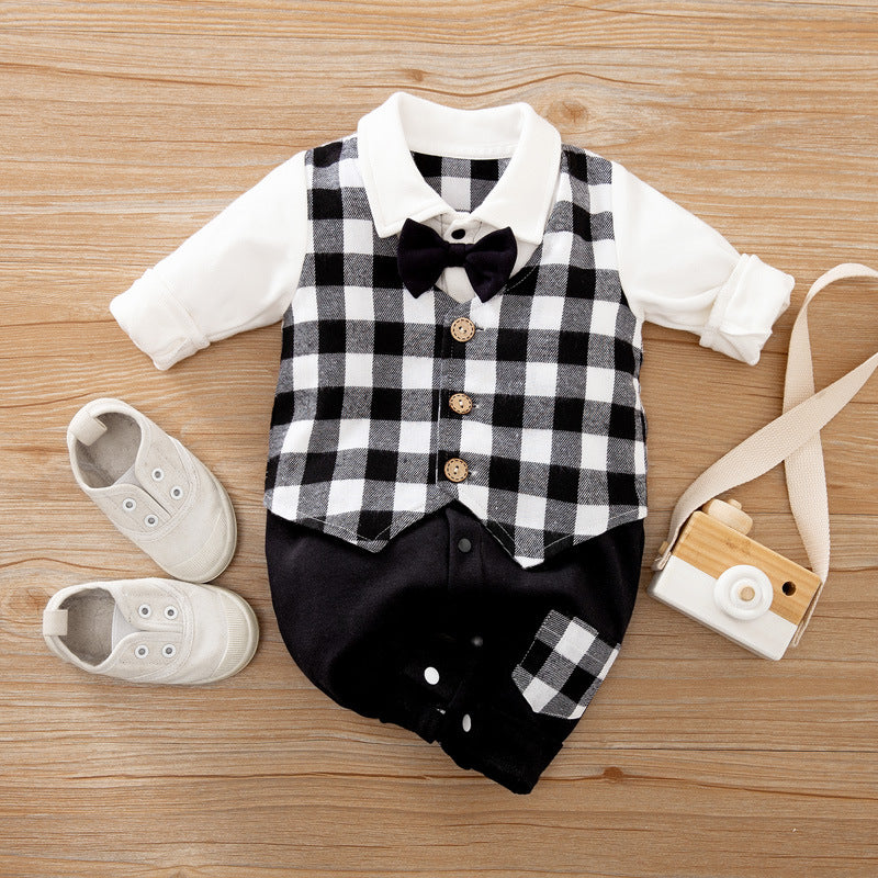 Gentleman-Style Long-Sleeve Baby Romper