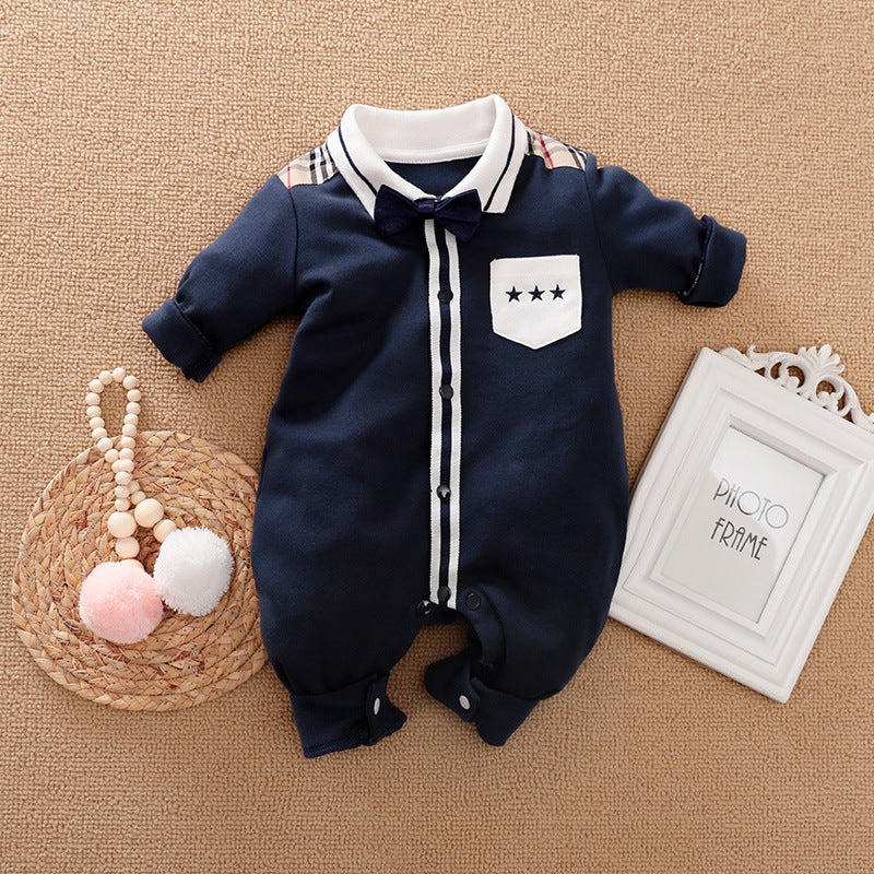 Gentleman-Style Long-Sleeve Baby Romper