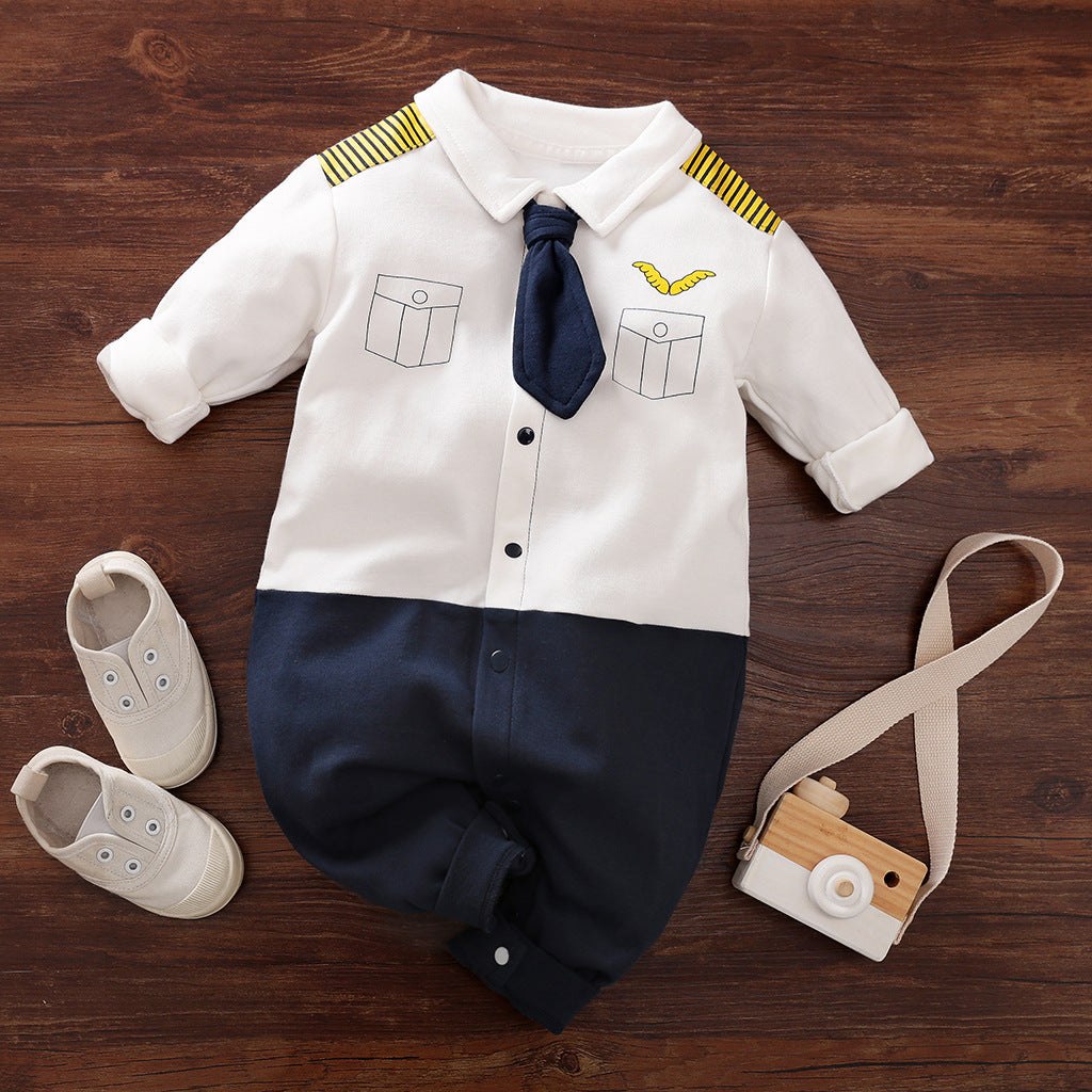 Gentleman-Style Long-Sleeve Baby Romper