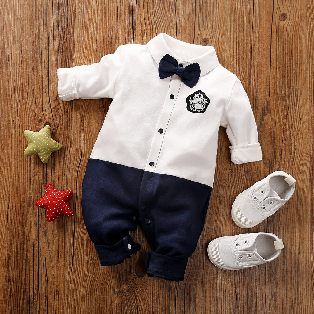 Gentleman-Style Long-Sleeve Baby Romper