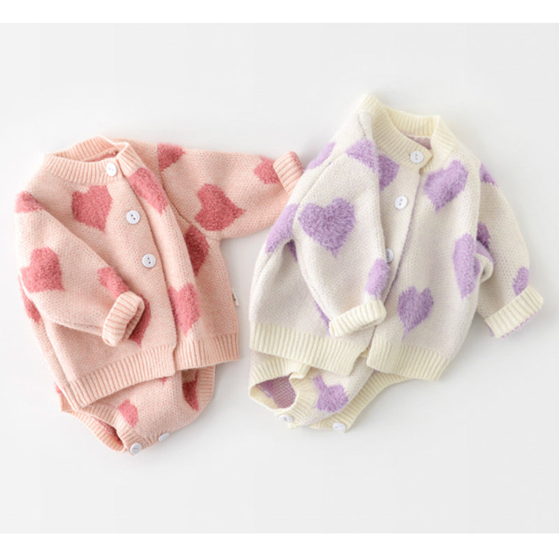 Spring-Autumn Baby Girl Knit Heart Romper