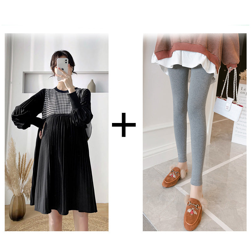 Fashion Patchwork Loose Maternity Dress Set