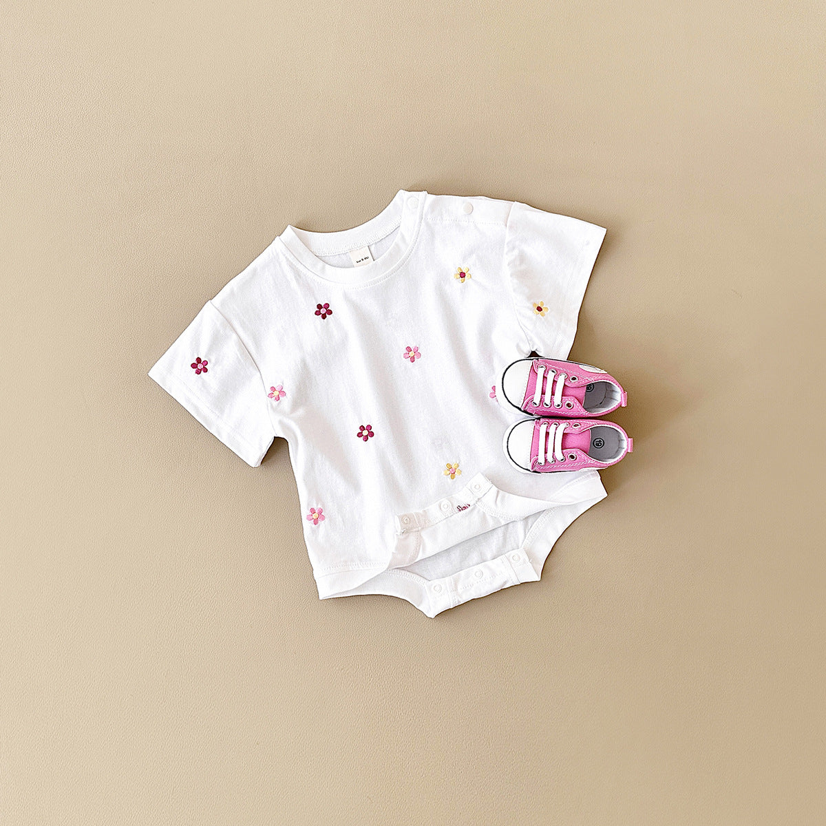 Girls' Floral Embroidered Crew Neck Jumpsuit