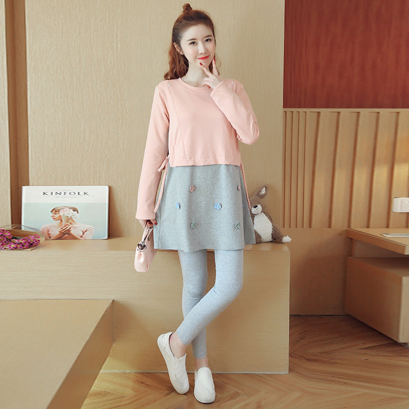 Maternity spring dress loose breastfeeding skirt