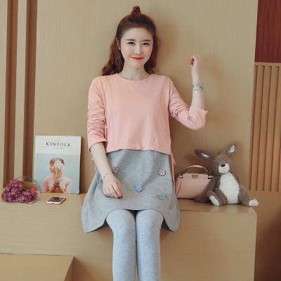 Maternity spring dress loose breastfeeding skirt