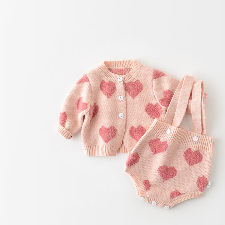 Spring-Autumn Baby Girl Knit Heart Romper