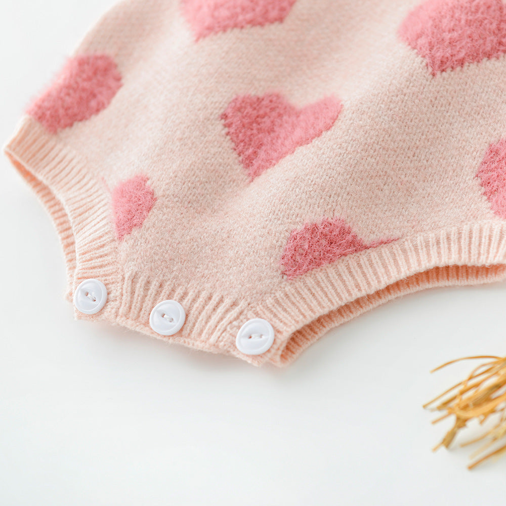 Spring-Autumn Baby Girl Knit Heart Romper