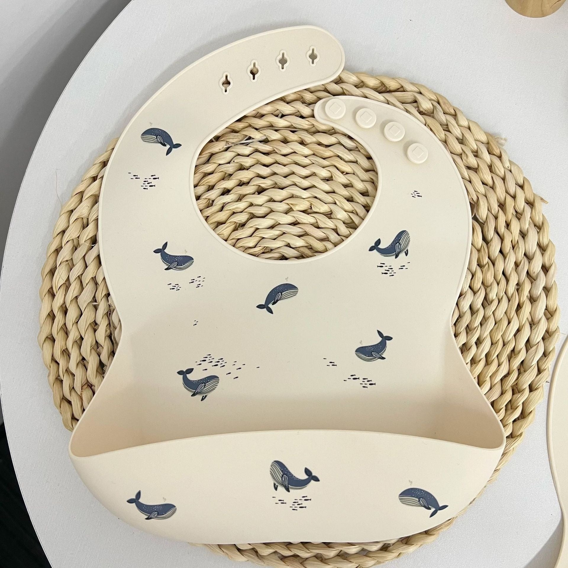Mushie Silicone Baby Feeding Bib with Pocket