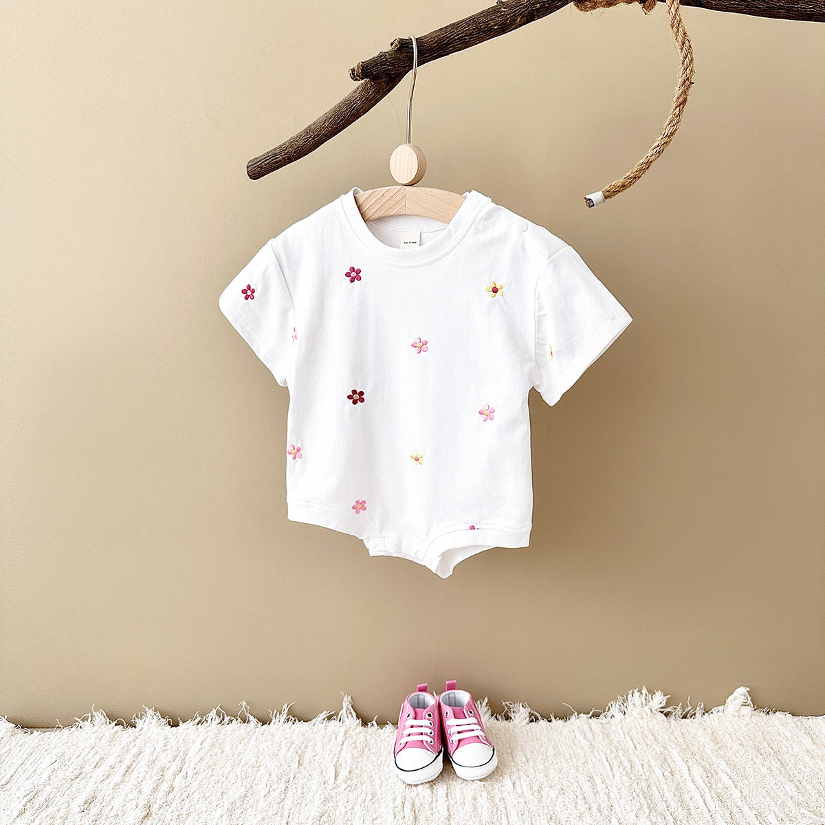 Girls' Floral Embroidered Crew Neck Jumpsuit