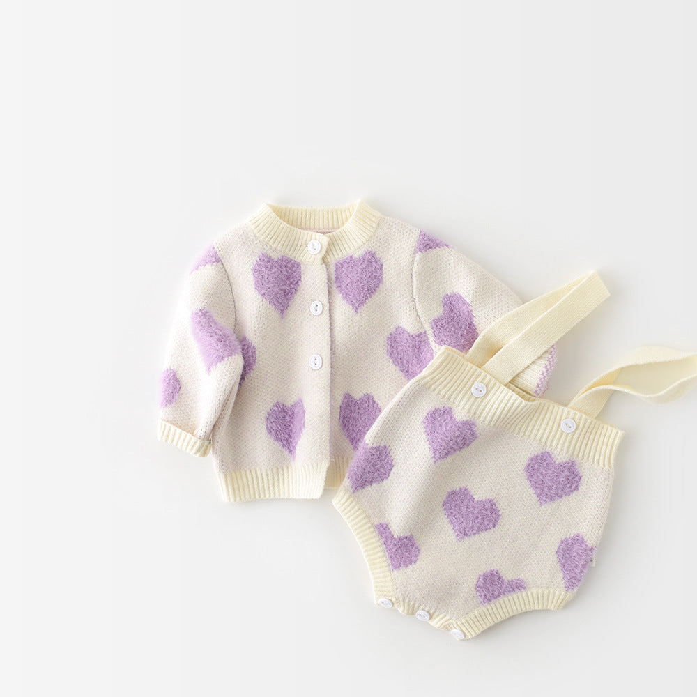 Spring-Autumn Baby Girl Knit Heart Romper