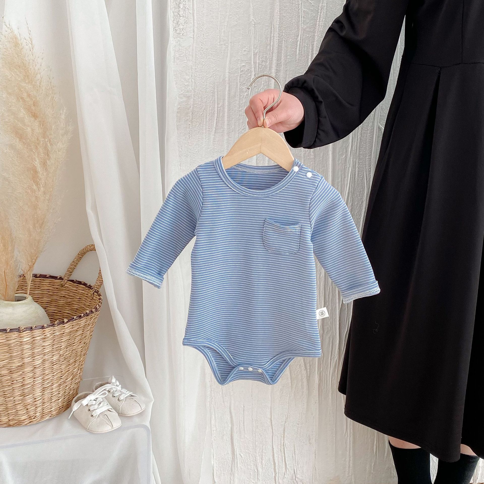 Striped Long-Sleeve Baby Romper Unisex