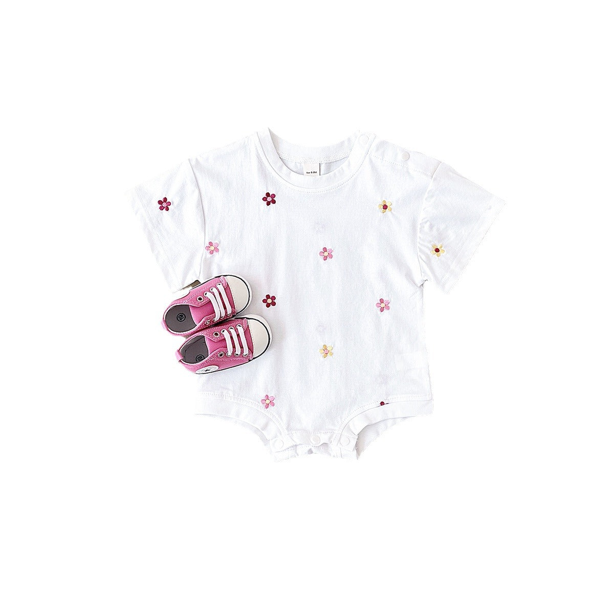 Girls' Floral Embroidered Crew Neck Jumpsuit