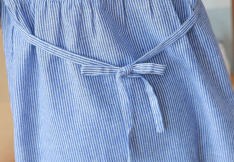 Striped Embroidery Stand-Up Collar Maternity Top